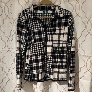 LAUREN Ralph Lauren Women's Black and White/Cream Plaid and Houndstooth Jacket
